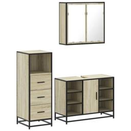 Berkfield Home Durable 3 Piece Bathroom Furniture Set Sonoma Oak Engineered Wood in Light Tan - thumbnail 3