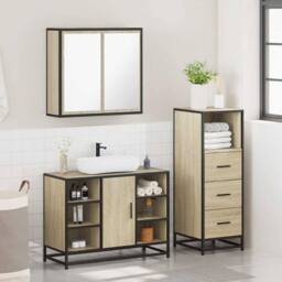 Berkfield Home Durable 3 Piece Bathroom Furniture Set Sonoma Oak Engineered Wood in Light Tan - thumbnail 4