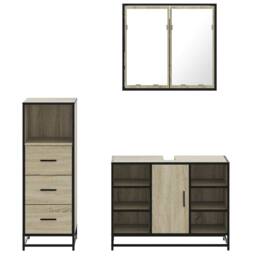 Berkfield Home Durable 3 Piece Bathroom Furniture Set Sonoma Oak Engineered Wood in Light Tan - thumbnail 5