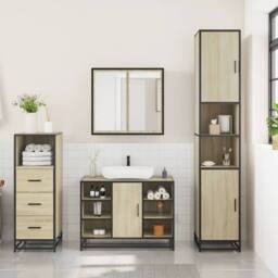 Berkfield Home Durable 3 Piece Bathroom Furniture Set Sonoma Oak Engineered Wood in Light Tan - thumbnail 1