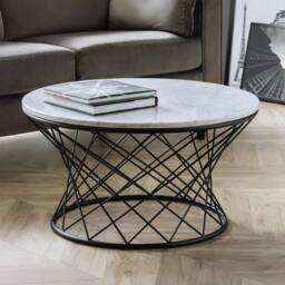 Cheshire Torino Real Marble Coffee Table in White Marble & Black - thumbnail 3
