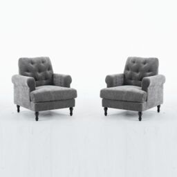 FURNITURE ONE Velvet Tufted Sofa Set, Gray Velvet Sectional Couch Suite-1+1 Set in Grey - Size: 1 Pack - thumbnail 1