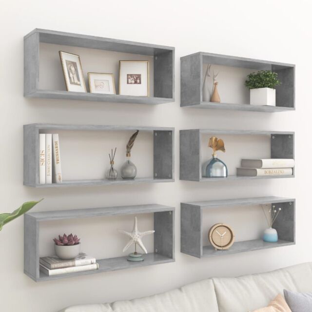 Berkfield Home Wall Cube Shelf 6 pcs Concrete Grey 60x15x23 cm Engineered Wood - Size: 60 x 15 x 23 cm - image 1