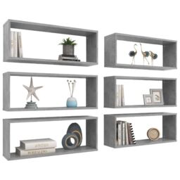 Berkfield Home Wall Cube Shelf 6 pcs Concrete Grey 60x15x23 cm Engineered Wood - Size: 60 x 15 x 23 cm - thumbnail 3