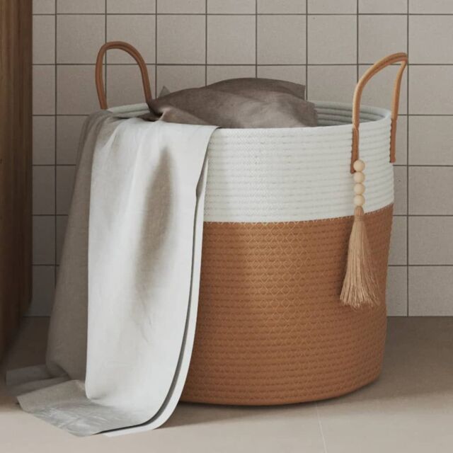 Berkfield Home Storage Basket Brown & White √ò40x35 cm Cotton - Size: 40x35 cm - image 1
