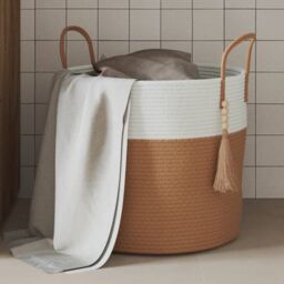 Berkfield Home Storage Basket Brown & White √ò40x35 cm Cotton - Size: 40x35 cm
