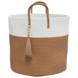 Berkfield Home Storage Basket Brown & White √ò40x35 cm Cotton - Size: 40x35 cm - thumbnail 5