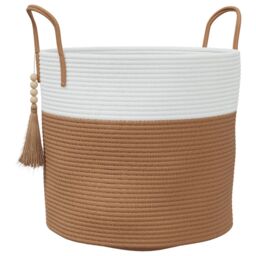 Berkfield Home Storage Basket Brown & White √ò40x35 cm Cotton - Size: 40x35 cm - thumbnail 2