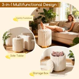 Costway Modern Ottoman Set of 2 Vanity Stool Footrest w/ Detachable Lids in Cream - thumbnail 6