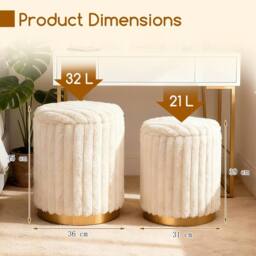 Costway Modern Ottoman Set of 2 Vanity Stool Footrest w/ Detachable Lids in Cream - thumbnail 2