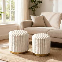 Costway Modern Ottoman Set of 2 Vanity Stool Footrest w/ Detachable Lids in Cream - thumbnail 4