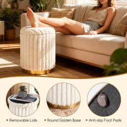 Costway Modern Ottoman Set of 2 Vanity Stool Footrest w/ Detachable Lids in Cream - thumbnail 9