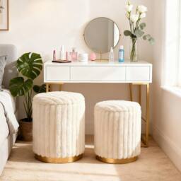 Costway Modern Ottoman Set of 2 Vanity Stool Footrest w/ Detachable Lids in Cream