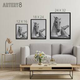 "Artery8 Kelpies Horse Sculptures Falkirk Framed Canvas Wall Art Print in Grey - Size: W12"" x H16""" - thumbnail 4