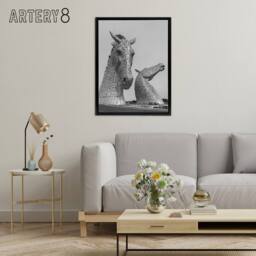 "Artery8 Kelpies Horse Sculptures Falkirk Framed Canvas Wall Art Print in Grey - Size: W12"" x H16""" - thumbnail 3