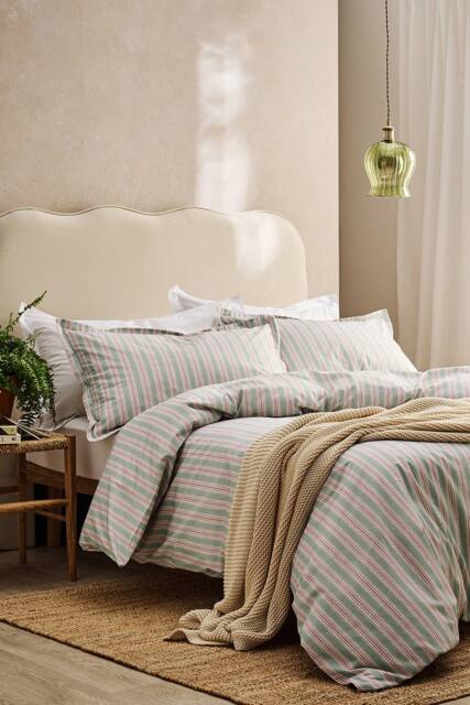 CHRISTY 'Calder Stripe' Heritage Inspired Cotton Percale Duvet Cover Set in Pink - Size: King - image 1