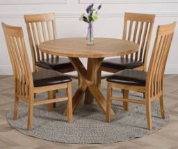 Thats Furniture Oregon Round Oak Dining Table & 4 Harvard Chairs in Brown