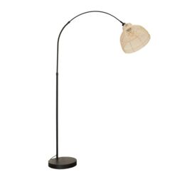 ValueLights Louis Black Arched Curved Floor Lamp with Cream Woven Basket Lamp Shade in Natural - thumbnail 2