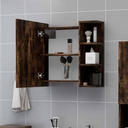 Berkfield Home Practical Bathroom Mirror Cabinet Smoked Oak 62.5x20.5x64cm Engin in Brown - Size: 62.5x20.5x64 cm - thumbnail 1
