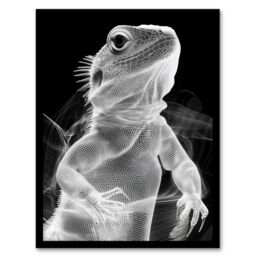 Artery8 Xray Effect Lizard Detailed Scales White on Black Framed Art Print in Grey - Size: A4 - thumbnail 1