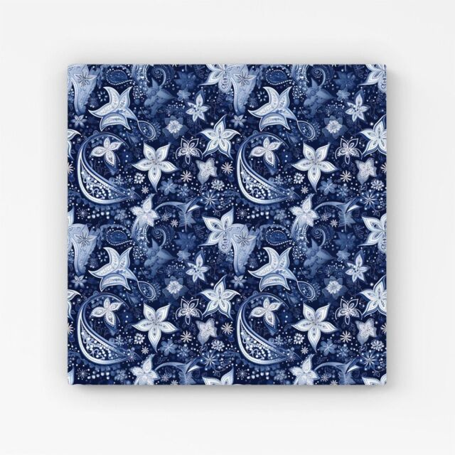 "Warren Reed - Designer Paisley Christmas Stars Blue Canvas - Size: W30"" x H30""" - image 1