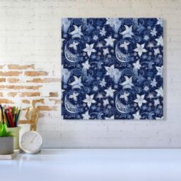 "Warren Reed - Designer Paisley Christmas Stars Blue Canvas - Size: W30"" x H30""" - thumbnail 2
