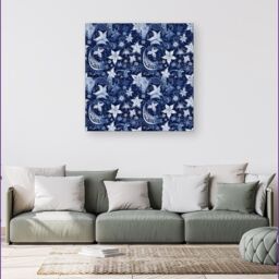 "Warren Reed - Designer Paisley Christmas Stars Blue Canvas - Size: W30"" x H30""" - thumbnail 4