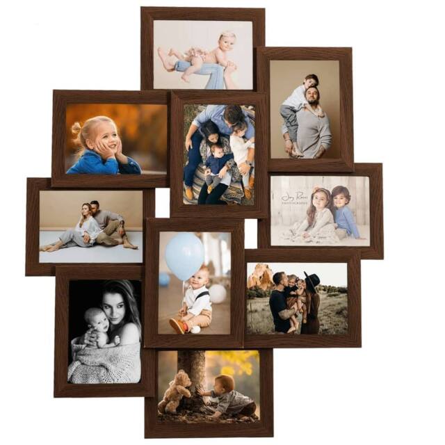 Berkfield Home Collage Photo Frame for 10x(10x15 cm) Picture Dark Brown MDF - Size: 10x15 cm - image 1