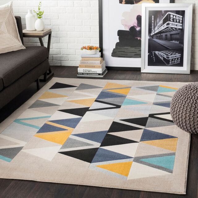 Livabliss City- Geometric Yellow Blue Grey Black Living Dining Bedroom Rug - Size: 160 cm x 220 cm - image 1