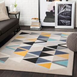 Livabliss City- Geometric Yellow Blue Grey Black Living Dining Bedroom Rug - Size: 160 cm x 220 cm - thumbnail 1