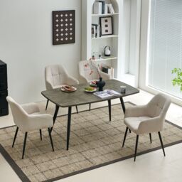SONARA Modern Single Dining Chair with Plush Chenille Fabric in Beige - thumbnail 5
