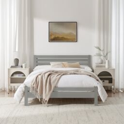 FurnitureboxUK Declan Solid Pine Double Bed Frame in Light Grey - thumbnail 2