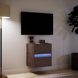 Berkfield Home TV Wall Cabinet with LED Lights Brown Oak 41x31x45 cm - Size: 41 x 31 x 45 cm - thumbnail 5