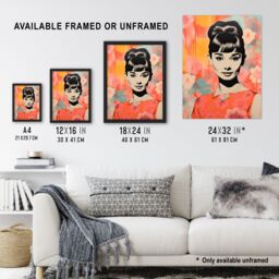"Artery8 Wall Art Print Hepburn Smiling Floral Artwork Orange Pink Blue Poster - Size: W18"" x H24""" - thumbnail 3