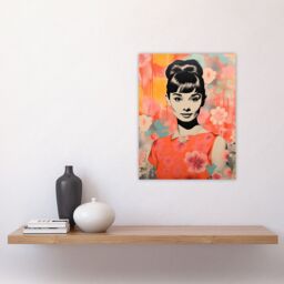 "Artery8 Wall Art Print Hepburn Smiling Floral Artwork Orange Pink Blue Poster - Size: W18"" x H24""" - thumbnail 4