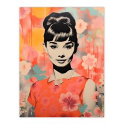 "Artery8 Wall Art Print Hepburn Smiling Floral Artwork Orange Pink Blue Poster - Size: W18"" x H24""" - thumbnail 1