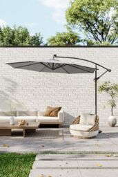 Garden Sanctuary Large 32 LED Lights Cantilever Garden Parasol in Light Grey - thumbnail 3