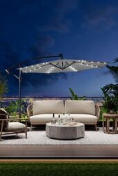 Garden Sanctuary Large 32 LED Lights Cantilever Garden Parasol in Light Grey - thumbnail 2