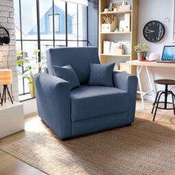 Abakus Direct Olly Linen Single Sofa Bed in Dark Blue - thumbnail 1