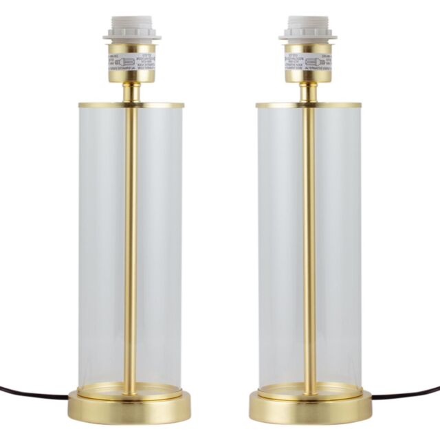 First Choice Lighting Set of 2 Aura - Satin Brass with Glass Column Table Lamp Bases in Gold - image 1
