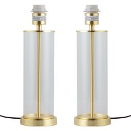 First Choice Lighting Set of 2 Aura - Satin Brass with Glass Column Table Lamp Bases in Gold