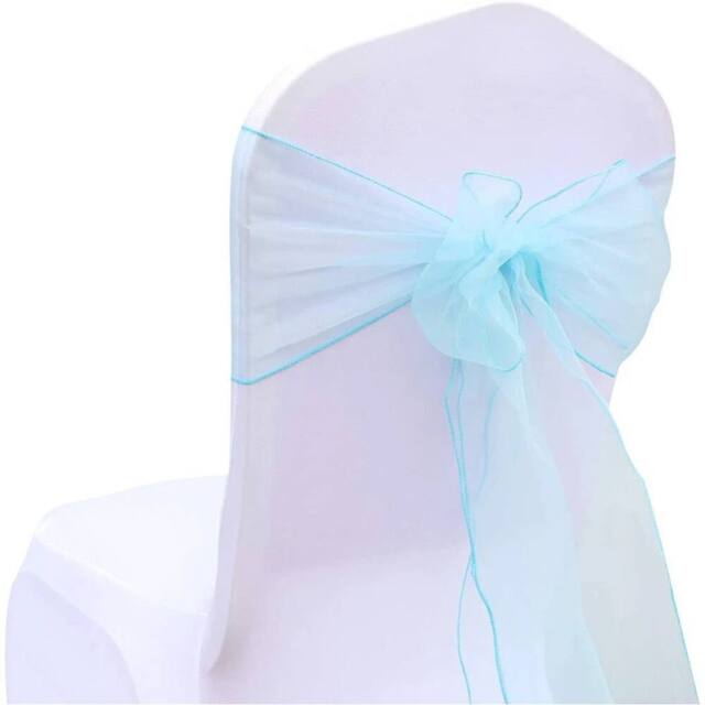 VOGREX Baby Blue 25pcs Organza Sashes Chair Cover Fuller Bow Ribbon - image 1