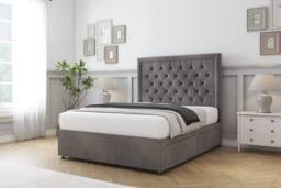 "Sloomy Amberley Plush Divan Bed Base 4 Drawers With 26"" Strutted Headboard & 12"" Matching Footboard in Stone - Size: Super King" - thumbnail 3