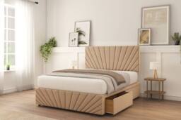 "Sloomy Amberley Plush Divan Bed Base 4 Drawers With 26"" Strutted Headboard & 12"" Matching Footboard in Stone - Size: Super King" - thumbnail 2