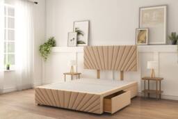 "Sloomy Amberley Plush Divan Bed Base 4 Drawers With 26"" Strutted Headboard & 12"" Matching Footboard in Stone - Size: Super King" - thumbnail 1