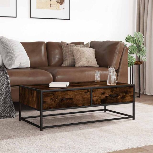 Berkfield Home Durable Coffee Table Smoked Oak 100x50x35 cm Engineered Wood & Metal in Brown - Size: 100 x 50 x 35 cm - image 1