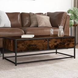 Berkfield Home Durable Coffee Table Smoked Oak 100x50x35 cm Engineered Wood & Metal in Brown - Size: 100 x 50 x 35 cm - thumbnail 2