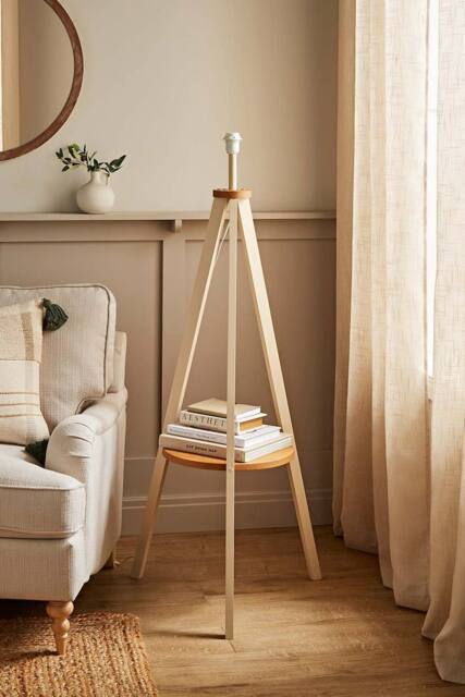 ValueLights Morrigan Free Standing Wooden Tripod Shelved Floor Lamp Base in Cream - image 1