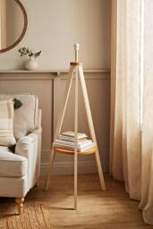 ValueLights Morrigan Free Standing Wooden Tripod Shelved Floor Lamp Base in Cream - thumbnail 1