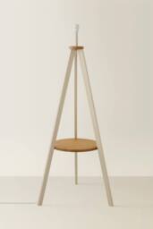 ValueLights Morrigan Free Standing Wooden Tripod Shelved Floor Lamp Base in Cream - thumbnail 2